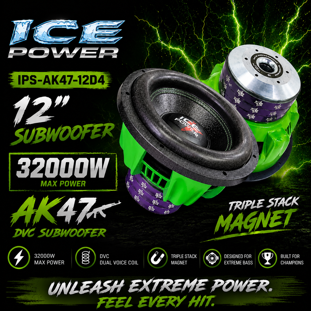 Ice Power 12″ IPS-AK47-12D4 -DVC D4 Subwoofer - 32000W