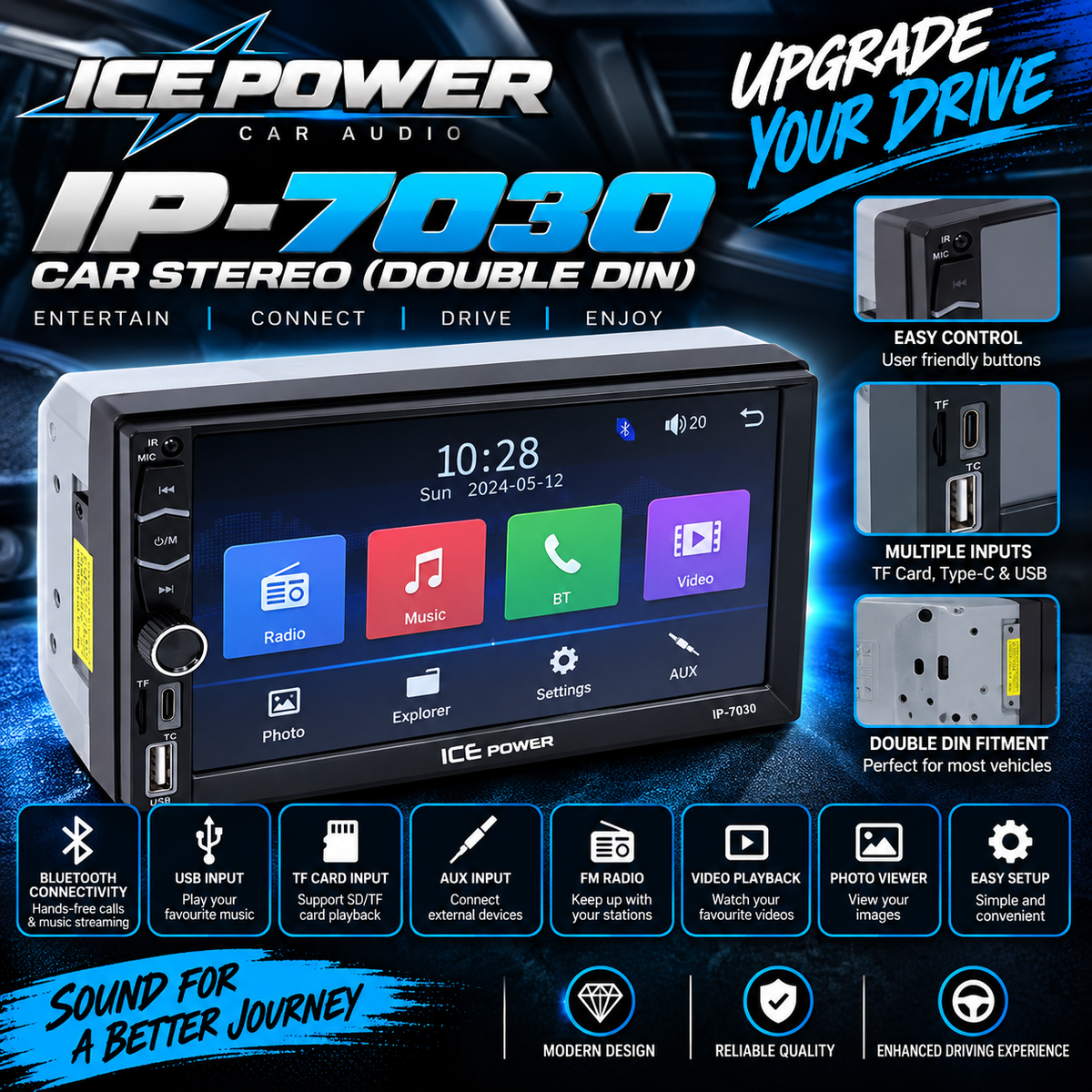Ice Power IP-7030 Car Stereo  (Double Din)