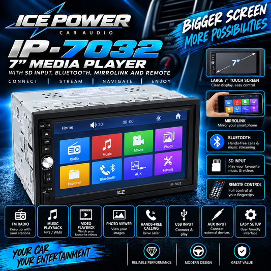 Ice Power IP-7032 7″ Media Player with SD Input, Bluetooth