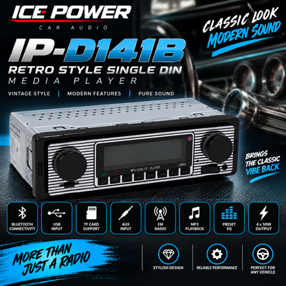 Ice Power IP-D141B Retro Style Single Din Media Player