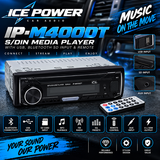 Ice Power IP-M400DT S/Din Media Player with USB, Bluetooth SD input & Remote