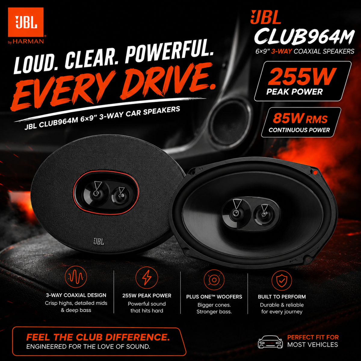 JBL CLUB964M 255w 85rms 6×9″ 3-way Speakers
