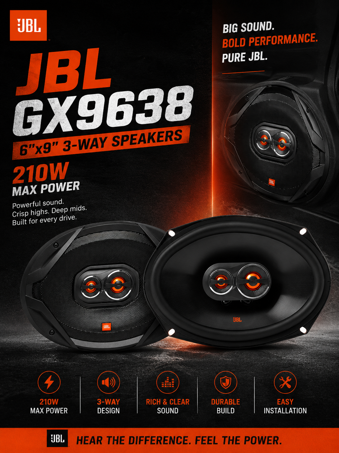 JBL GX9638 210w 6×9″ 3-way Speakers