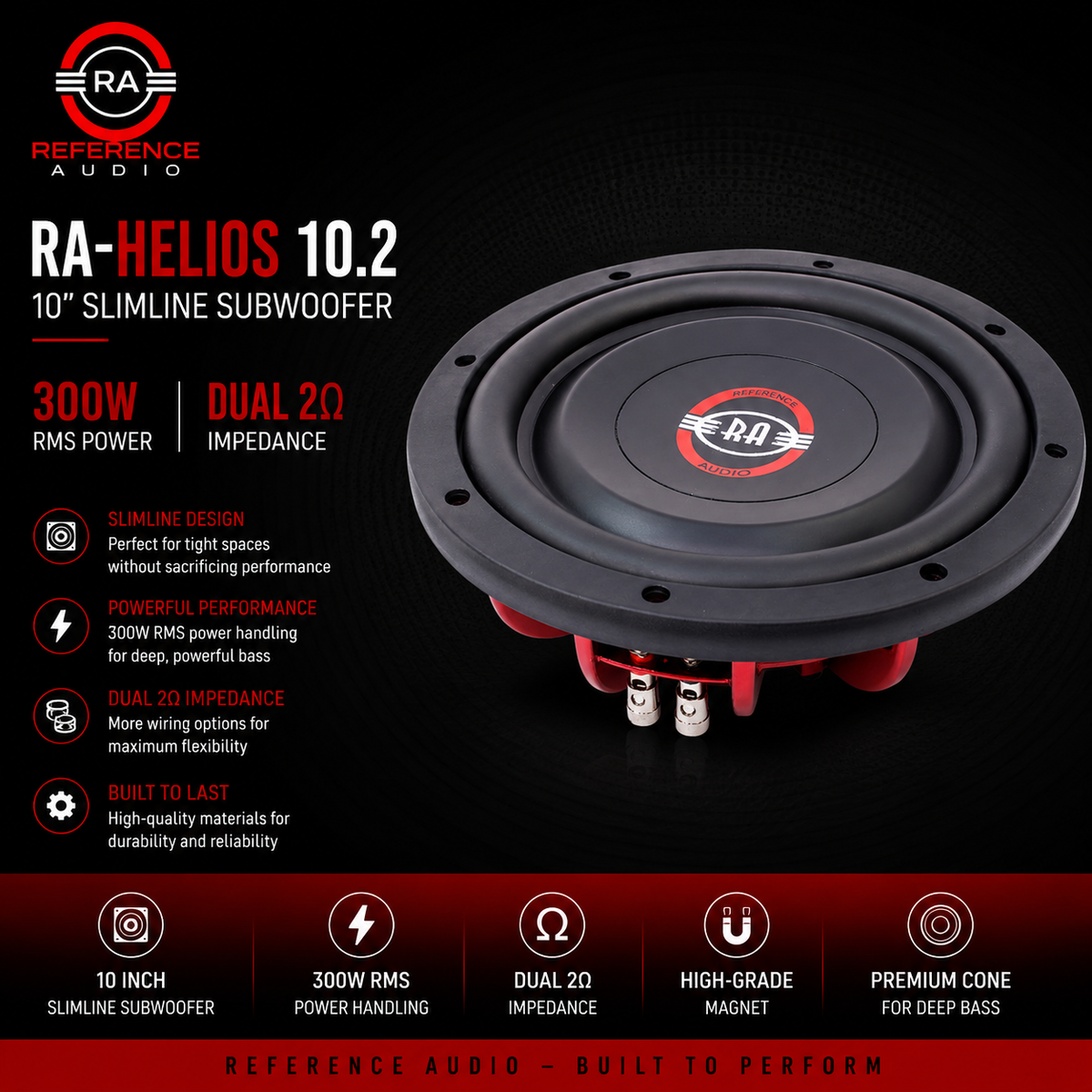 Reference Audio RA-HELIOS 10.2 10″ Slimline 300rms Subwoofer