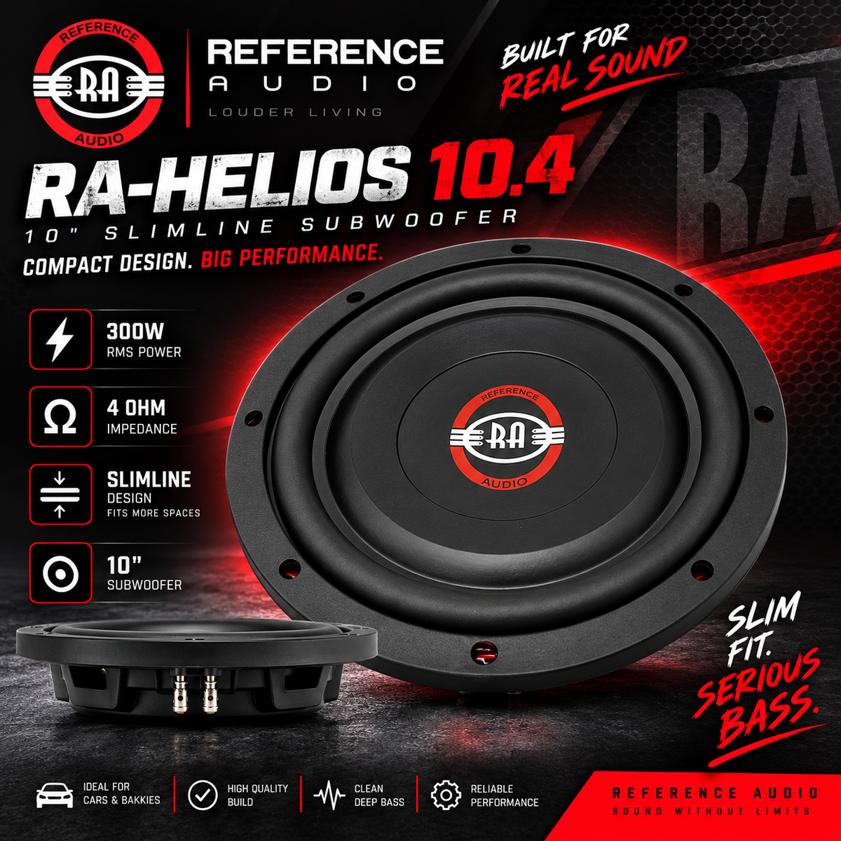 Reference Audio RA-HELIOS 10.4 10 300W RMS 4 Ohm Slimline Subwoofer