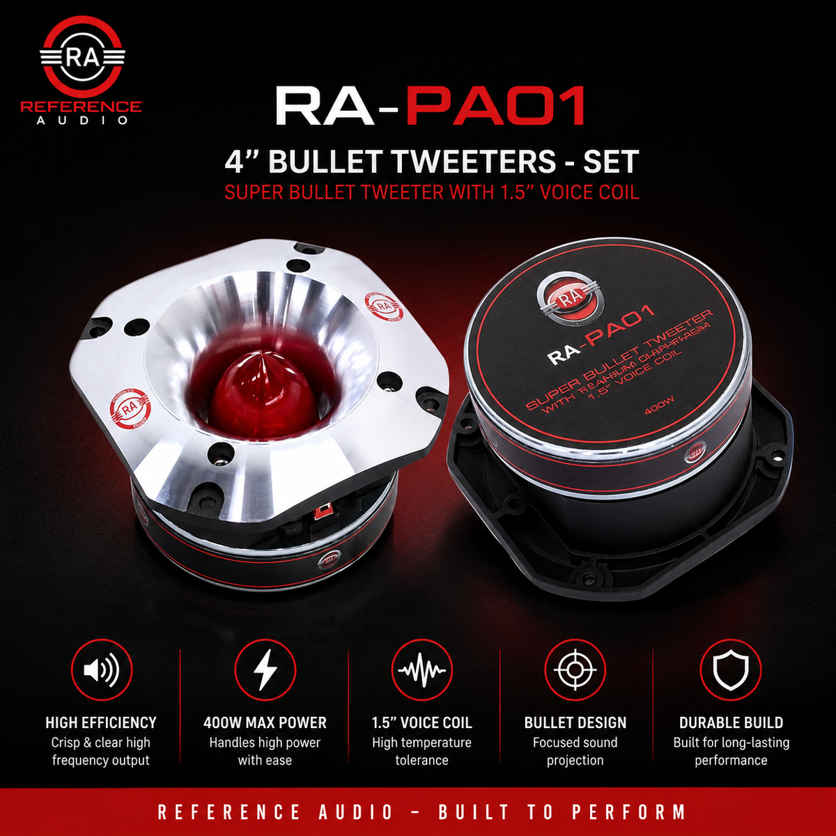 Reference Audio RA-PA01 - 4" Bullet Tweeters - Set