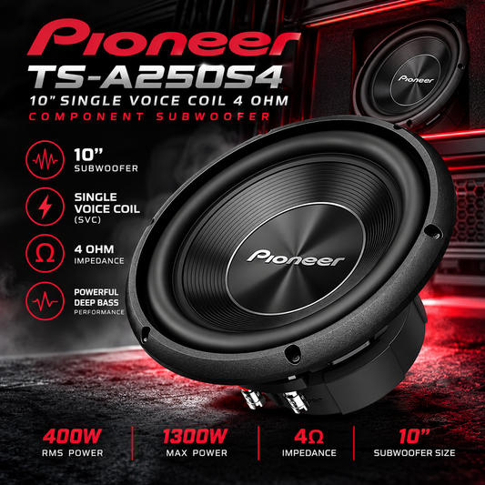 Pioneer TS-A250S4 10 Single Voice Coil 4 Ohm Component Subwoofer
