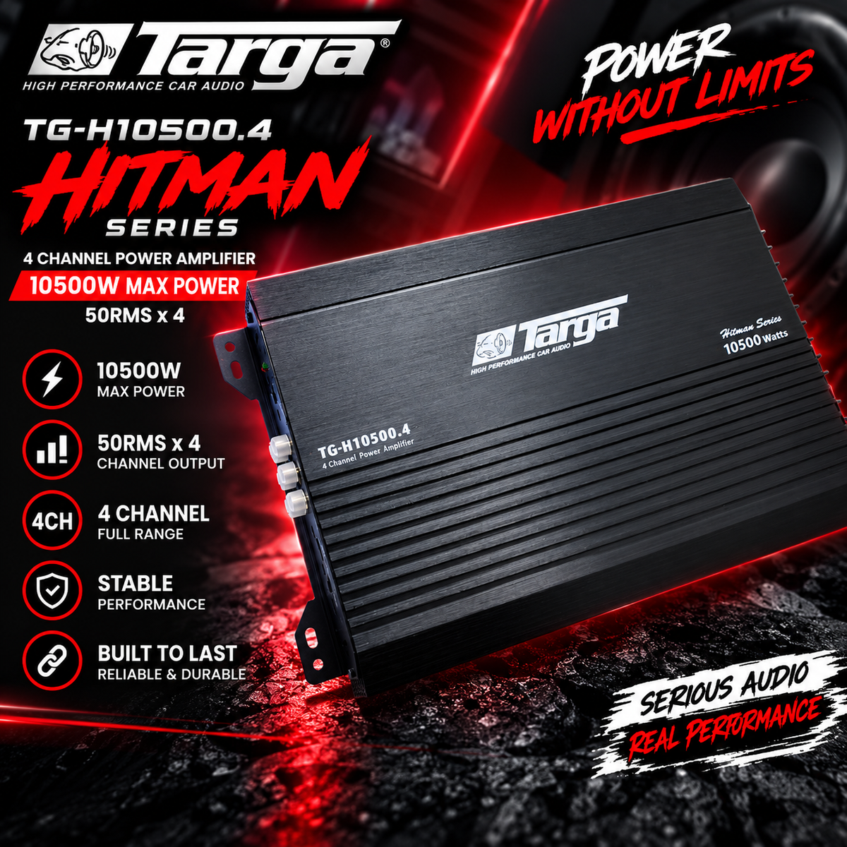 Targa TG-H10500.4 Hitman Series 10500W 4-Channel Amplifier