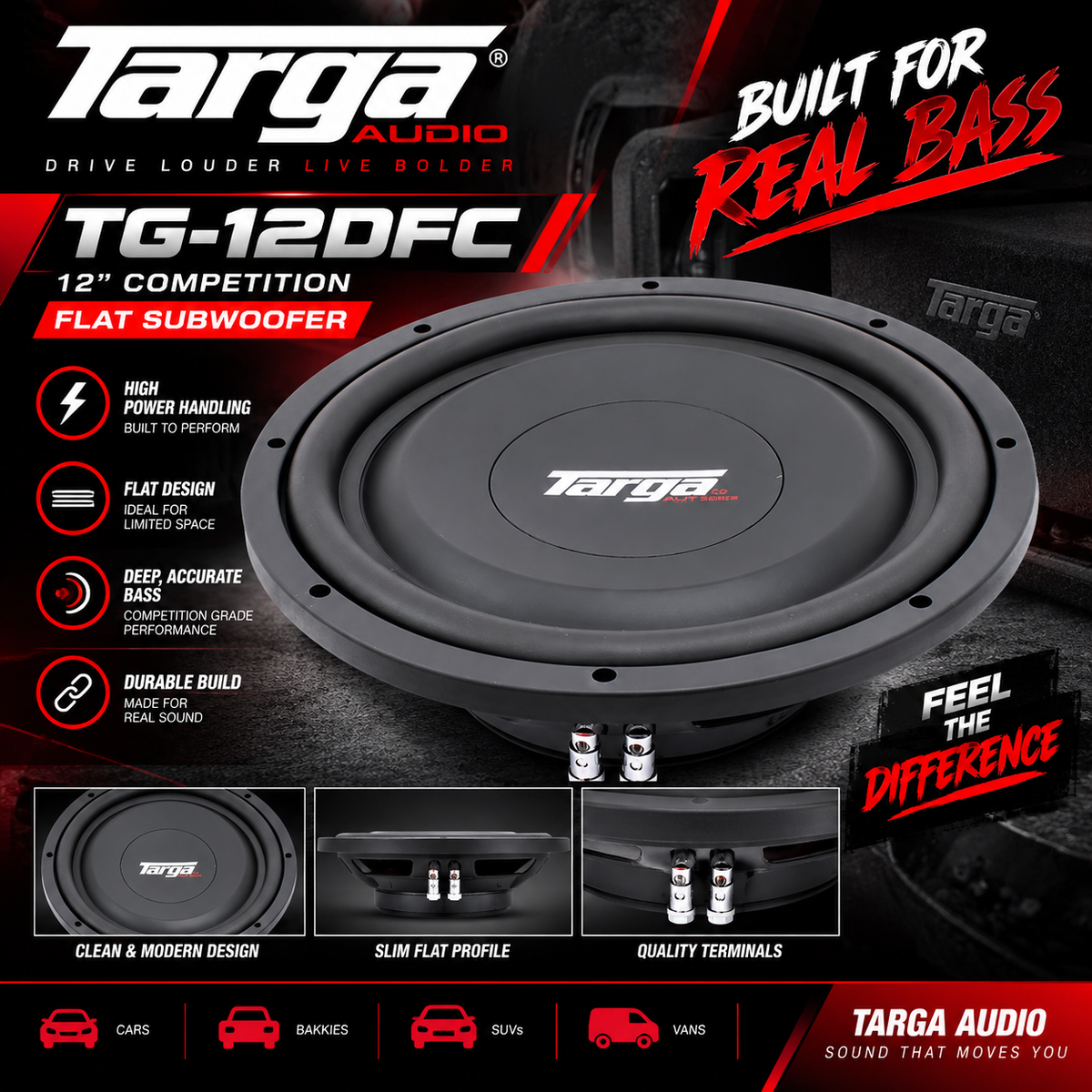 Targa TG-12DFC 12 Competition Flat Subwoofer